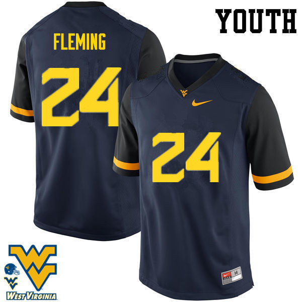 Youth #24 Maurice Fleming West Virginia Mountaineers College Football Jerseys-Navy - Click Image to Close